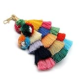 Tassel Pom Pom Key Chain Colorful Boho Charm Key Ring, Fashion Accessories for Women