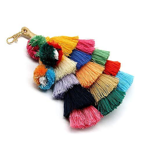 Tassel Pom Pom Key Chain Colorful Boho Charm Key Ring, Fashion Accessories for Women
