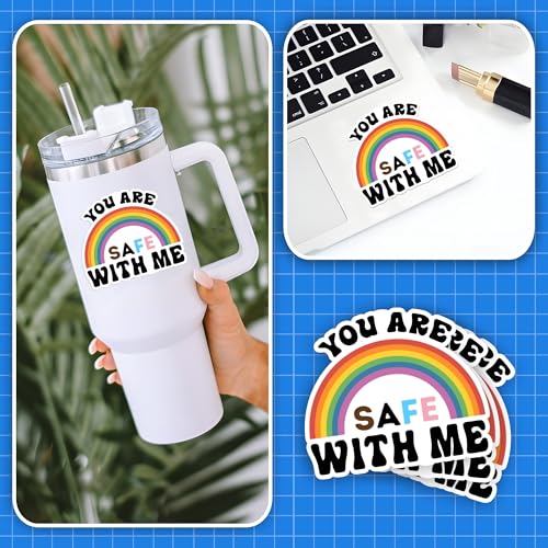 Image of Set 3Pcs You are Safe with Me Stickers, Water Assistant LGBT, Vinyl Inspirational Decal, Motivational Stickers for Laptop Water Bottles Phone Cases Car, Gay Kids (2 Inches)
