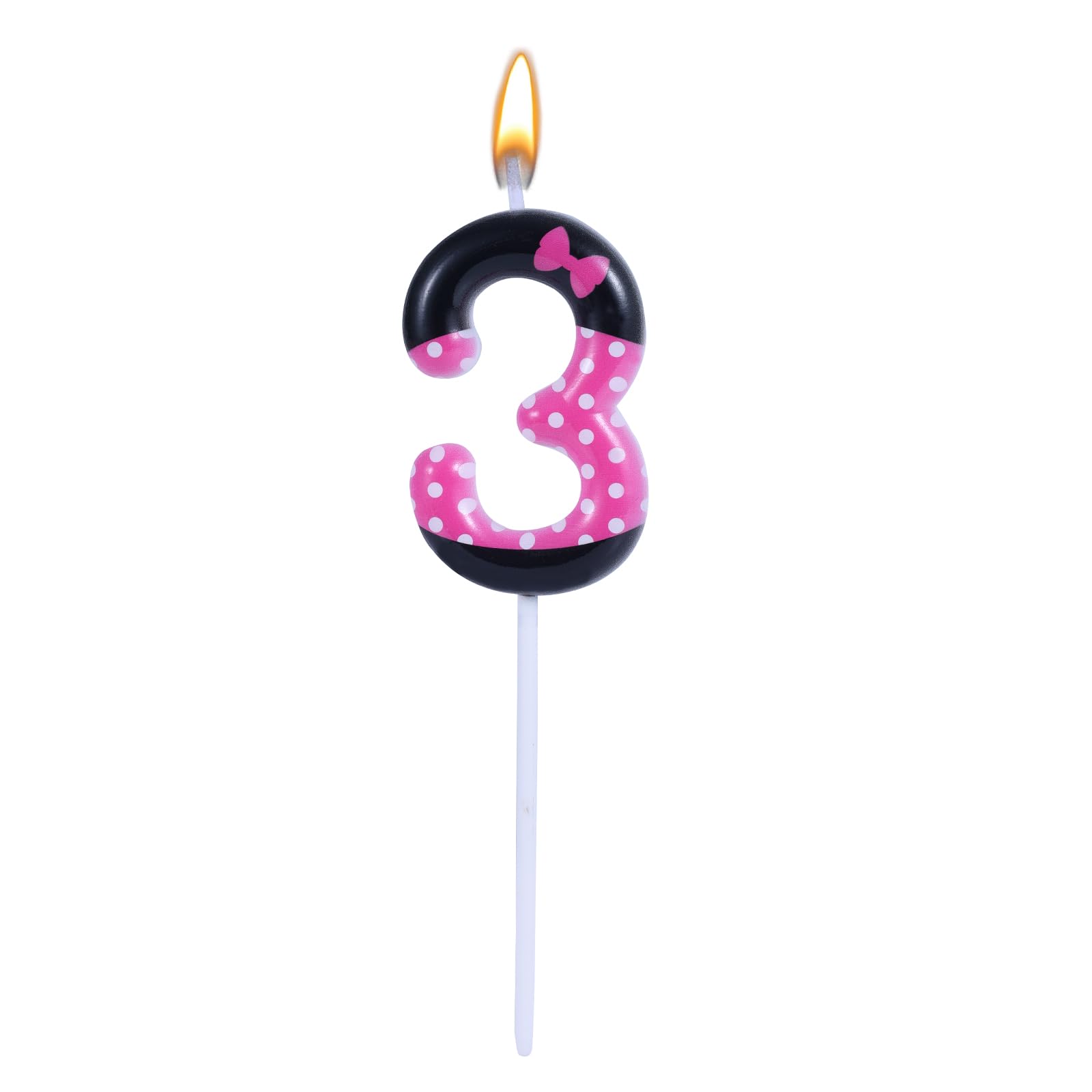 Pink Black Birthday Candles for Girls, Cartoon Mouse Number Candle Cake Toppers Cute Cupcake Decor Pink Mouse Themed Birthday Decorations Party