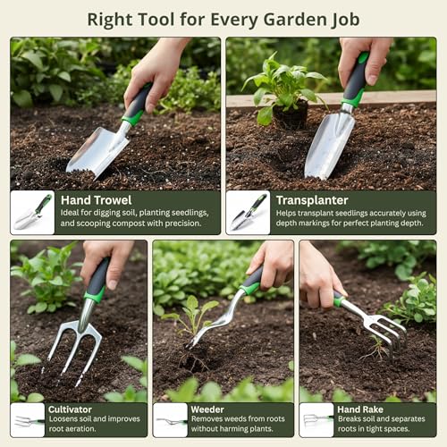 Image of Kraft Seeds Premium Gardening Tools Kit for Home Garden - Hand Trowel, Transplanting Trowel, Hand Cultivator Fork, Weeder, Rake, Pruning Shear, Spray Bottle, Carry Bag, Claw Gloves