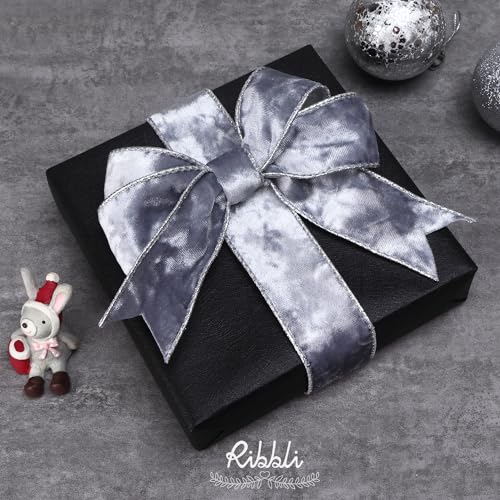 Image of Ribbli Silver Velvet Wired Ribbon 1.5 Inch Metallic Silver Crushed Velvet Christmas Ribbon for Gift Wrapping Christmas Tree Decoration Crafts Wreaths Supplies-Continuous 10 Yards