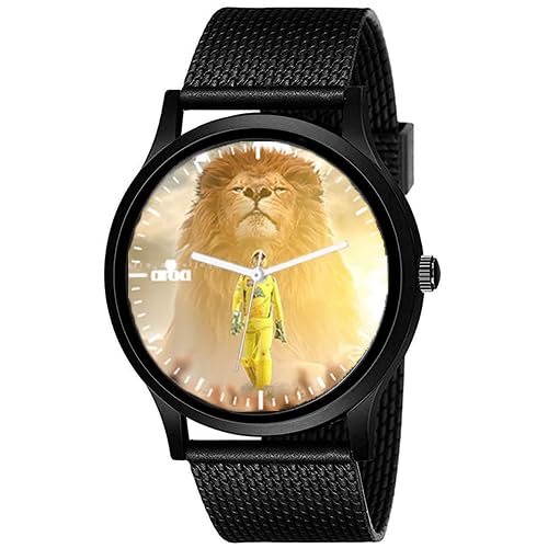 AROA Watch New Watch for Roaring Lion MS Dhoni Model : 967 Black Metal Type Analog Black Strap Watch Yellow Dial for Men Stylish Watch for Boys- (B0CG9Y9WGD) Amazon Price History, Amazon Price Tracker