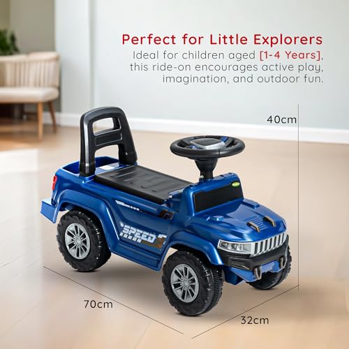 Image of Baybee Speedy Baby Ride on Car for Kids | Push Rideons Toys Car with Music & LED Light | Portable Ride on Jeep with Backrest & Storage Basket | Kids Car to Drive 1-3 Years Boys Girls (Blue)