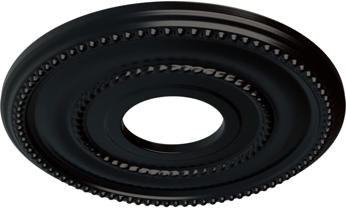 Ekena Millwork CM12VABLF 12-1/8" x 3-5/8" x 3/4" Valeriano Ceiling Medallion, Jet Black