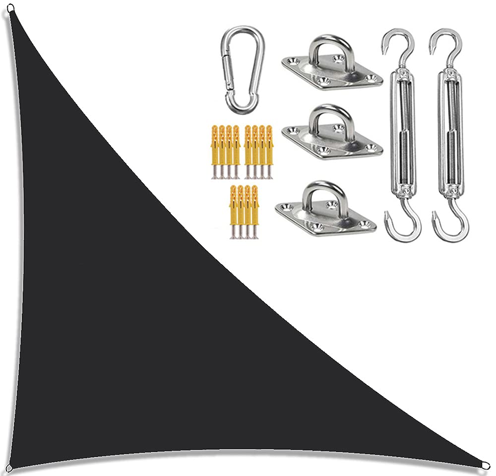 Voile d'ombrage triangulaire imperméable contre la pluie et le soleil de terrasse 3x4x5m noir