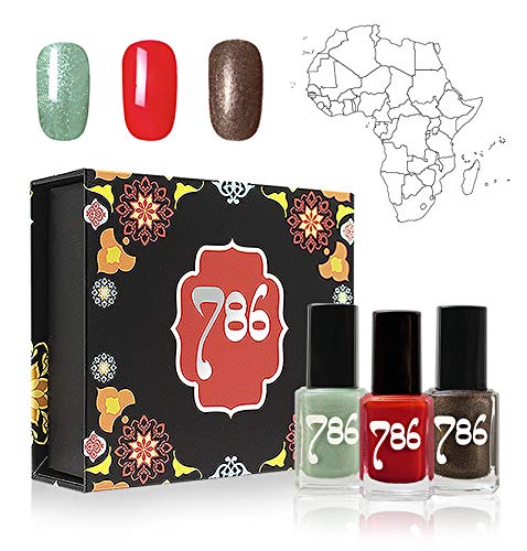 786 Cosmetics Africa-Inspired Nail Polish Set - 3 Full Size (12 mL) Nail Polishes, Sparkle Mint Green Nail Polish, Red Nail Polish, Sparkle Brown Nail Polish, Nail Polish Gift Set
