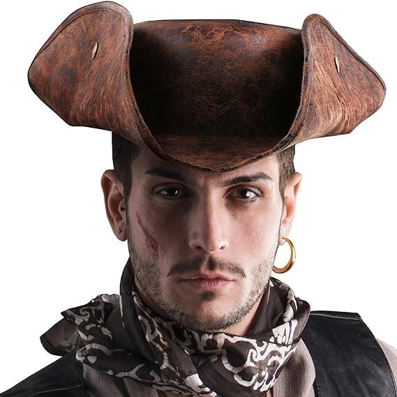 Sponsored Ad – Pirate Hat, Women Tricorn Hat Brown Pirate Hat Men Leather Faux Leather Hat Vintage Hat Wrinkle Hat Distressed for Men Women Pirate Cosplay and Party
