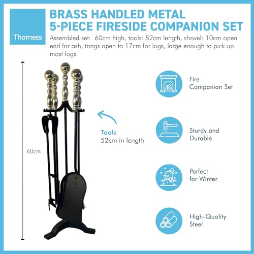 Large Brass Handled Metal 5-Piece Fireside Companion Set - Image 4