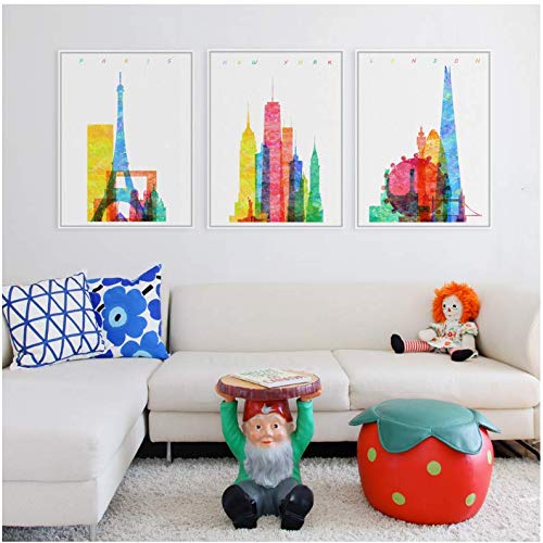 Affiche A4 aquarelle Paris Londres New York poster mural abstrait sans cadre 50x70cm