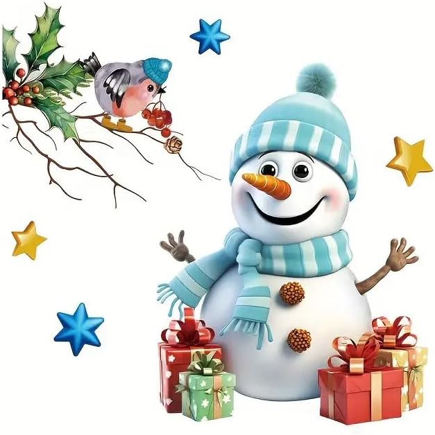 Festive Snowman Christmas Sticker Toilet Cover Sticker Decals,Fish Bird Flower Leaf Waterproof Toilet Lid Tank Seat Decals Cistern Self-Adhesive Bathroom Wall Sticker