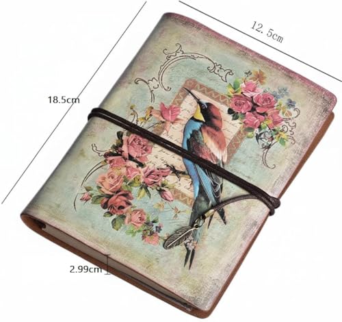 Image of Vintage Refillable Journal, Premium Leather Traveler Notebook Sketchbooks Classic Diary Planner with Blank Pages and Zipper Pocket (Leather Journal-Bird)