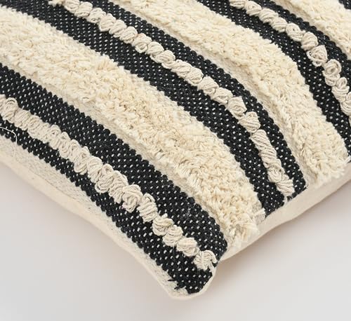 Image of TIB Premium Boho Decorative Throw Cushion Covers, 16 x 16 cm, Set of 2, Cotton. (White Lines)-230 TC