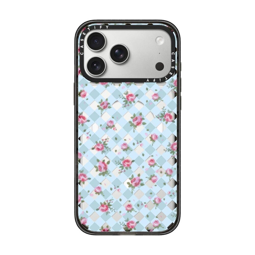 CASETiFY インパクト iPhone 17 Pro Max ケース [MagSafe対応/薄型 軽量/耐衝撃] - Floral Gingham - Blue - クリア ブラック