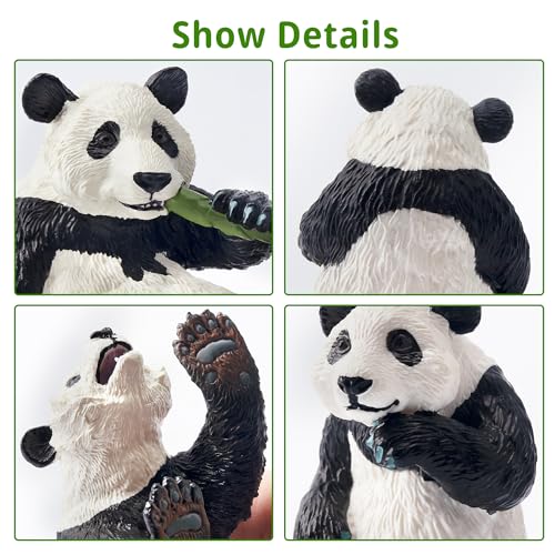 Image of Toymany 6PCS Panda Figurines Toy, Plastic Jungle Panda Animal Figurine Family Set with Bamboo & Baby Pandas, Cake Topper Gift Diorama Habitat Project Supplie for Kids