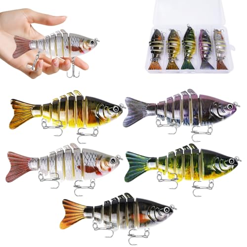 5PCS Bionic Swimming Bait, 3.9in Bionic Fishing Lures that Swim by Itself, Swimbait Lures for Bass Fishing, Lifelike Fishing Lures Suitable for All Kinds of Fishing Waters Trout Walleye Crappie