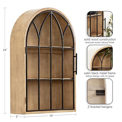 Kate and Laurel Megara Decorative Wooden Hanging Arched Wall Cabinet with Door for Open Storage; 16 x 5 x 24; Natural Wood and Black; Wooden Floating Wall Bathroom Cabinet for Above Toilet Storage by Kate and Laurel - Image 2