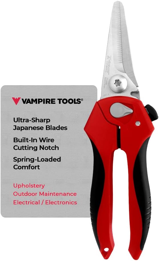 VAMPLIERS 8-Inch Multipurpose Heavy Duty Shears. Serrated Blades Made of Premium Stainless Steel with Wire Cutting Notch. Cuts Wire, Rope, Cord, Insulation, Soft Cable and Many Other Materials.