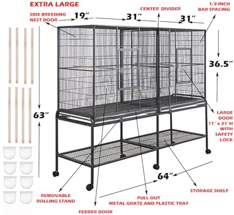 Extra Large Double Center Divider Birdhouse Cage with Nest Box