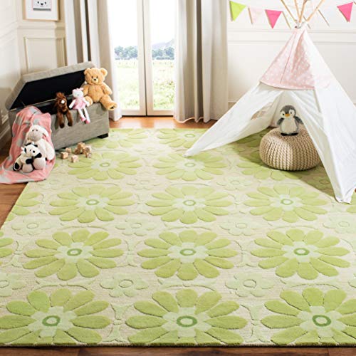 SAFAVIEH Area Rug 8x10 - Kids Collection - Large - Beige & Green, Handmade Wool, Floral Design, Ideal for Bedroom, Playroom, Nursery, Boys & Girls Room (SFK319A)