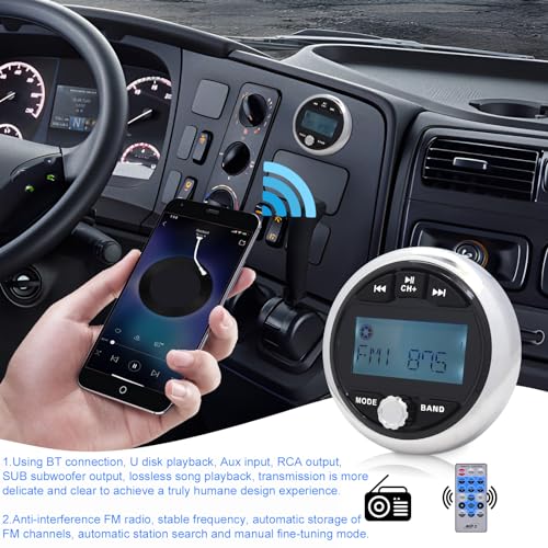Image of Geloo Marine Stereo Receivers Boat Radio with Wireless, Waterproof IPX5 Boat Audio Receiver, Digital Multimedia MP3 Player with FM AM Radio USB AUX Subwoofer Built-in EQ Marine, ATV, Boat, Golf Cart