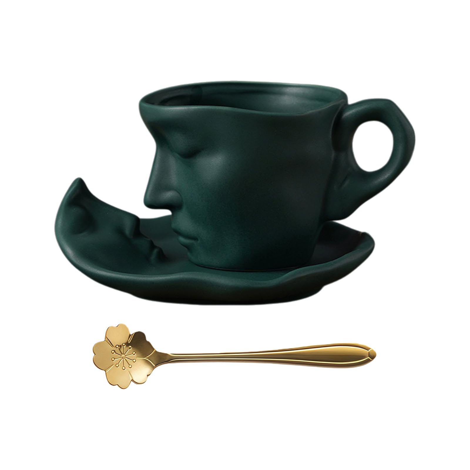 Lerpwige Luxury Artistic Kiss Couple Design Ceramic Coffee Mug Valentine Gift Drink Cup and Saucer Set for Home Use Gift Mug