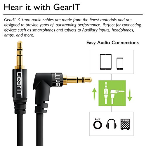 6Ft 3.5Mm Right Angle Cable, Gearit Pro Series Premium Gold Plated 6 Feet 3.5Mm Right Angle Auxiliary Audio Stereo Male To Male Cable For Headphones, Car Stereo, Ipods, Iphone, Black #TOP1