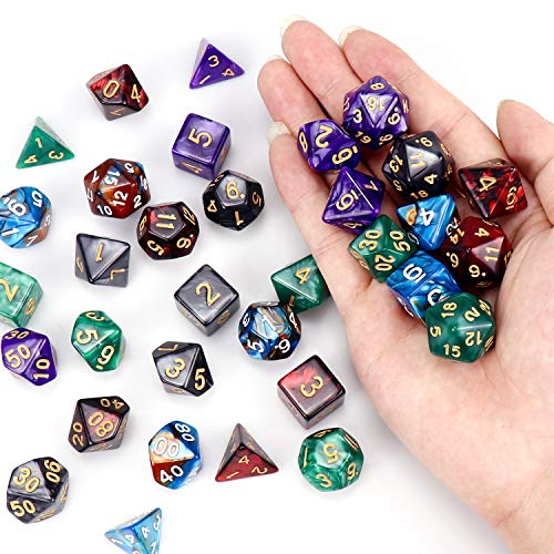 5 x 7 DND Dice Polyhedral Dice Set, Yotako Double-Colors Polyheral Game Dice with Velvet Dice Bag D4 D6 D8 D10 D12 D20 Dice for DND RPG MTG Dungeons and Dragons Dice Games Pathfinder Dice