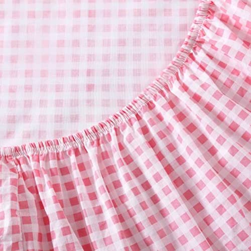 Image of Poppy & Fritz - Queen Size Sheet Set, 100% Long-Staple Percale Cotton Bedding, Crisp & Cool, Deep Pockets, Bed Sheets with Matching Fitted Sheet & Pillowcases (Gingham Plaid Pink)
