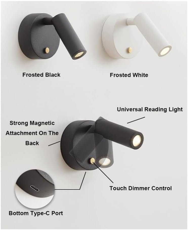 Applique da Parete Moderna per Interni, faretto cilindrico Vintage in Ferro e Alluminio, angolazione Regolabile, Ideale per Camera da Letto, Angolo Lettura, Illuminazione dimmerabi