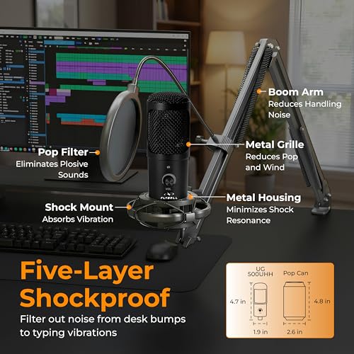 Image of FLYBALL USB Condenser Microphone Kit,192kHz /24Bit Type-C Studio Recording Mic for Podcast, YouTube, Gaming, Singing & Streaming, Full Setup with Arm Stand, Pop Filter,Shock Mount & Tripod (UG 500 UHH)