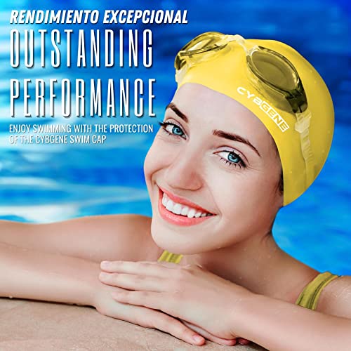 Cybgene Kids Swim Caps For Boys Girls, Durable Silicone Swimming Cap For Child Youth Teen, Unisex Swim Bath Hats For Short Long Hair-Lemon Yellow #TOP5
