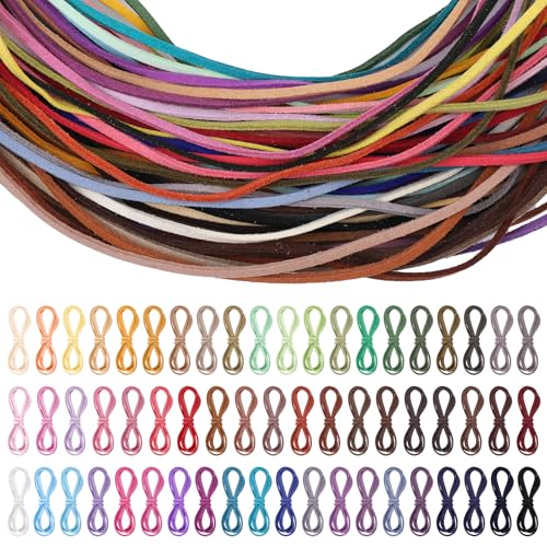 60 Farben 60 m Lederband 1 m x 2 mm Lederbänder Ketten Vintage Lederschnur Reißfest Flach Lederriemen Lederschnur für Armband Halskette Handgemachte Handwerk DIY Schmuck Anhänger