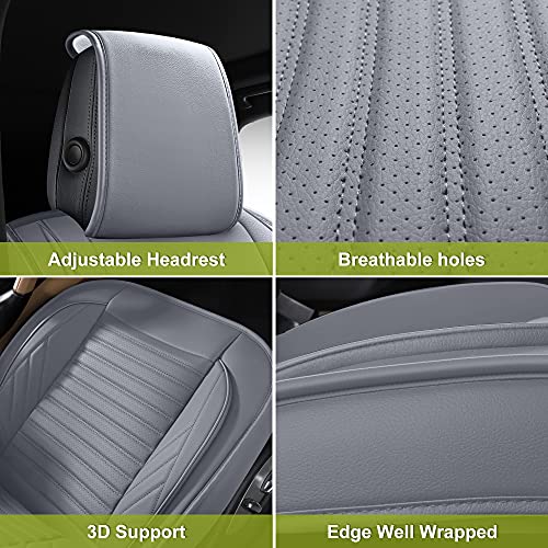 Image of AOOG Leather Car Seat Covers, Leatherette Automotive Seat Covers for Cars SUV Pick-up Truck, Non-Slip Vehicle Car Seat Covers Universal Fit Set for Auto Interior Accessories, Front Pair, Gray