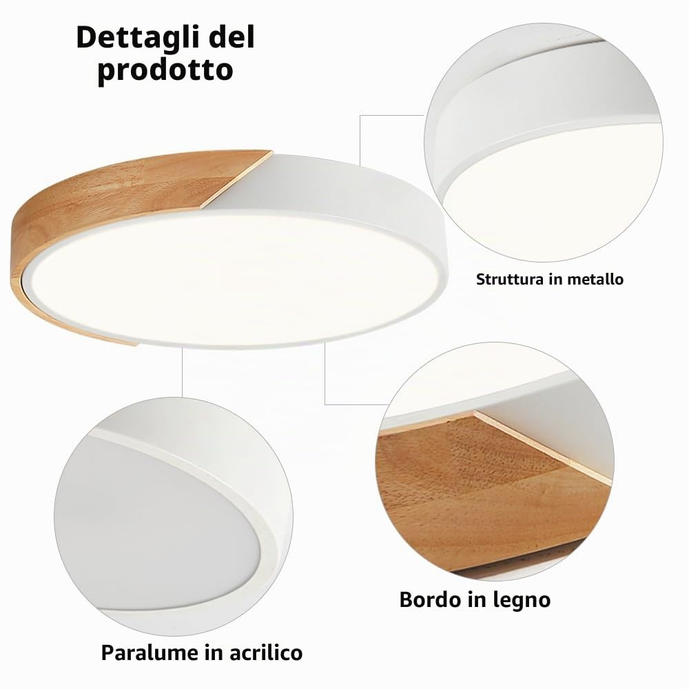 Plafoniera LED Soffitto Legno, Moderna Plafoniera led soffitto Bianco ，40 CM plafoniere da soffitto In Per Soggiorno Camera Da Corridoio Cucina Letto Bagno Soggiorno Balcone Studio(4000K 36W)