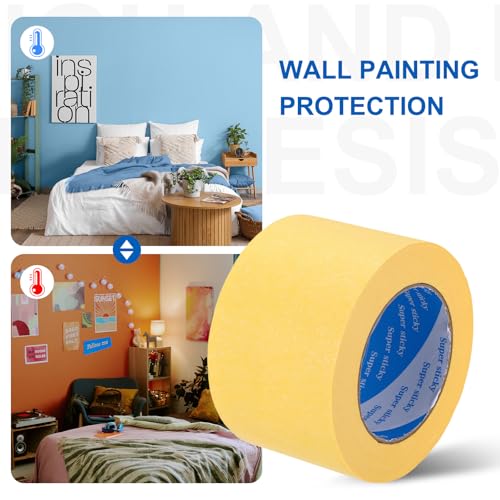 Image of PATIKIL Painters Tape 3 Inch x 55 Yards, Adhesive Masking Tape Yellow Paint Tapes for Wall Painting DIY Artist Craft Arts Decoration Labeling