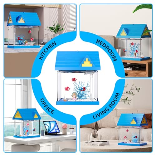 Image of FREESEA Aquarium Betta Fish Tank: 2 Gallon Glass Betta Tank with Filter and Light for Shrimp Jellyfish Goldfish - Small Aquarium Starter Kit for Home Office Room Decorative Desktop Kids Gifts