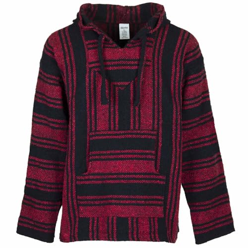Siesta Baja Sudadera con Capucha - Sudadera con Capucha Mexicana Hippie Festival Jumper para Hombre y Mujer (Rojo y Negro, L)