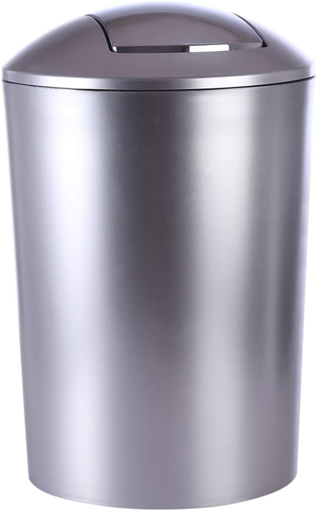 YAKOK Office Bin, 10L Plastic Swing Bin Paper Bin Trash Can with Lid for Bedroon Bathroom Kitchen, Living Room (Silver)
