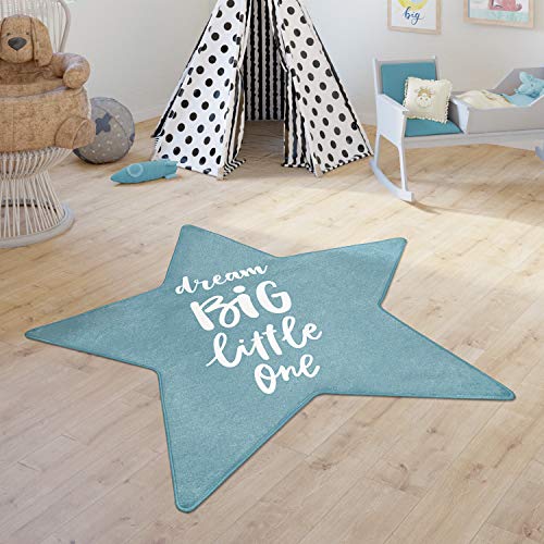 Paco Home Tapis Enfant Filles Garçons Tapis Enfant Étoiles Moderne avec Inscription, Dimension:Forme d'étoile de 80 cm, Couleur:Bleu