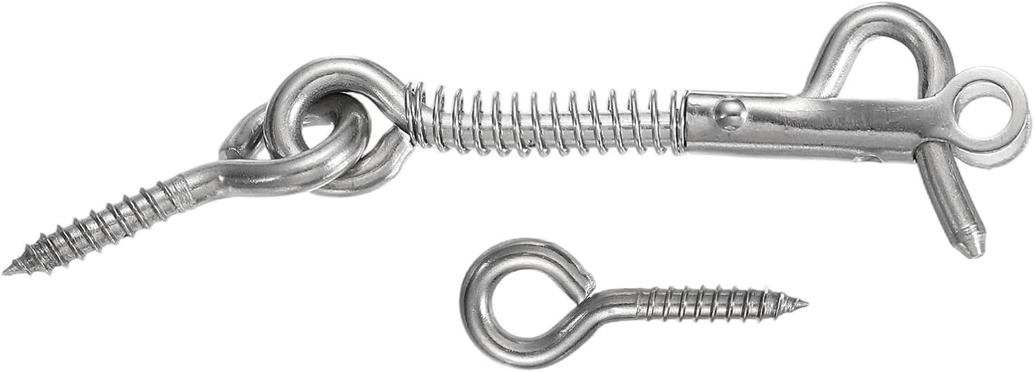 uxcell Cabin Hook Eye Latch, 2.5" 304 Stainless Steel Spring Hook and Eye Safety Latch with Mounting Screw for Wood Window Door and Cabinets