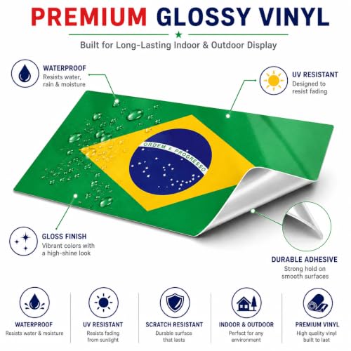 Image of Brazil Flag Vinyl Flag Stickers, Car Decals, Waterproof Indoor Outdoor, Laptop Stickers, Car Bumper, Brazilian Flag, 5 x 3 Inches, Set of 3