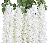 Duovlo 4.59 Feet Artificial Wisteria Bush Vine 10 Stems Silk Hanging Flower for Wedding Events Yard Decor,Pack of 2 (White)