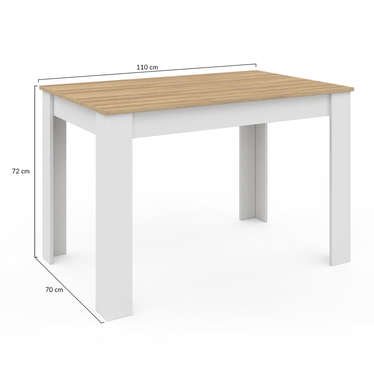 IDMarket - Table à Manger Rectangle ROZY 4 Personnes Blanc Plateau façon hêtre 110 cm