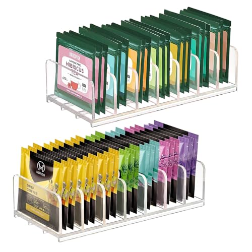 NANATI 2 Pack Tea Bag Organizer,Tea Organizers and Storage Box,Tea Bag Holder Organizer with 14 Compartments Multipurpose Storage Slots for Tea, Coffee, Sugar Packets,Condiment -Holds 40-50 Packets