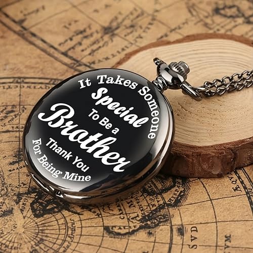 Image of Vintage Gandhi Style Pocket Watch with Engraved Designs & Messages Royal Black Analog for Men Women & Kids Includes Key Ring for car or Bike Keys Ideal Gift