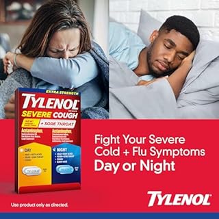 Tylenol Extra Strength Severe Cough + Sore Throat Day & Night Caplets, Combo Pack for Powerful Multi-Symptom Relief for Painful Sore Throat & Cough, Acetaminophen Pain Reliever, 24 ct