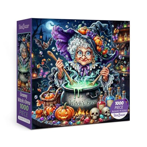 Halloween Magic Witch Puzzles for Adults 1000 Pieces Fun, Colorful Lady Bird Flower Butterfly Animal Art Jigsaw Puzzles, Beautiful Plant Tree Skeleton Fall Grandma Pumpkin Fantasy Puzzle - image 1