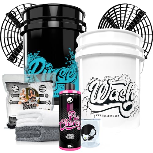 Nuke Guys 2 Eimer Waschmethode Autopflege Set: Pink Cherry Autoshampoo, 500ml + 2x GritGuard Wascheimer 5GAL + 1x Grit Guard Einsatz + GritGuard Waschbrett+ 2x Mikrofaser Waschtuch + Messbecher