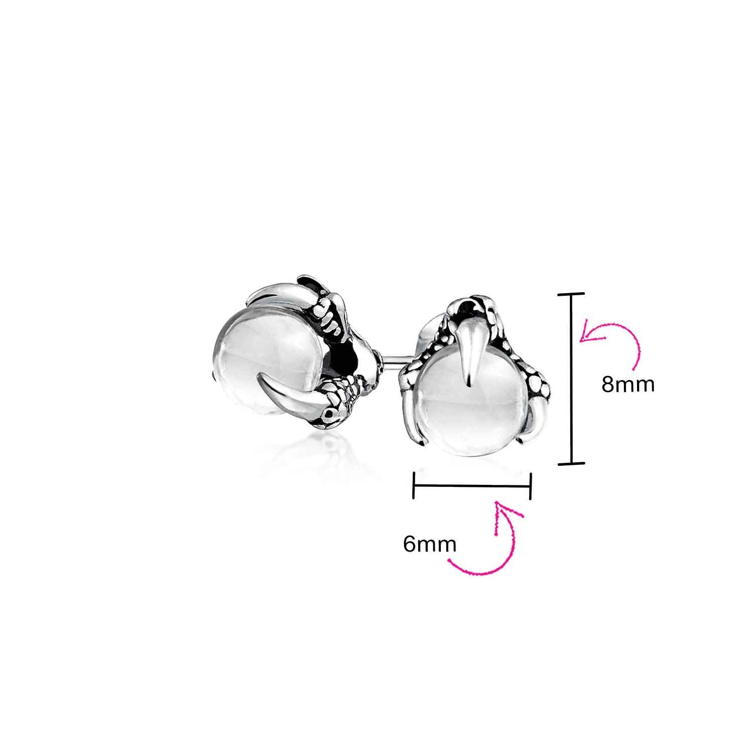 Gothic Punk Rocker Biker Joyería Aqua Blue Translucent Ball Orb Dragon Claw Stud Earrings For Men For Women Silver Tone Black Oxidized Stainless Steel